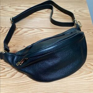 Black Leather Belt Bag made in Italy
